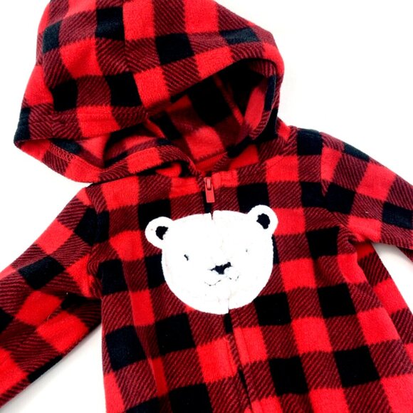 Baby Pajamas Sleepwear Size 6m Bear Zipper Hooded One Piece Boys Girls - Picture 2 of 7